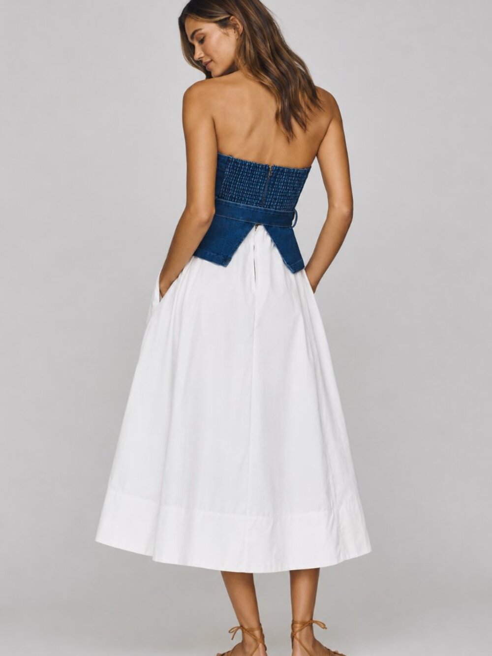 En Saison Anthropologie Harlow Mixed Media Denim Strapless Midi Dress Size S New - Picture 3 of 7